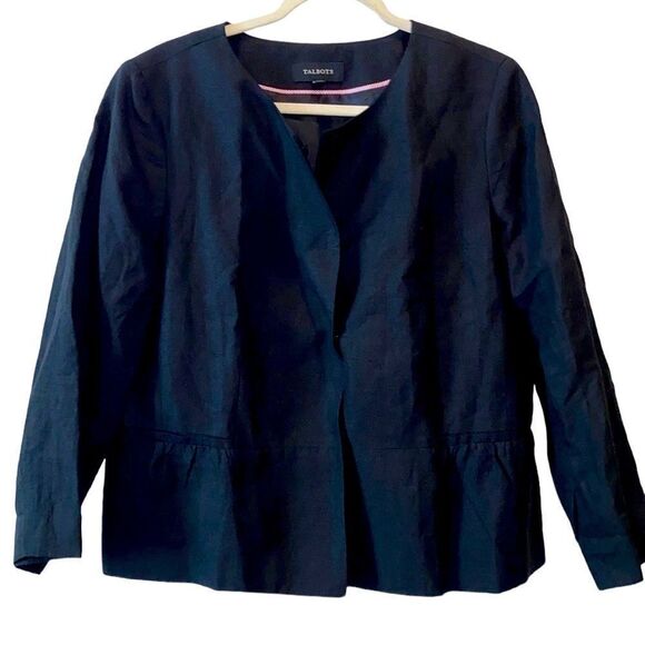 Talbots Black Linen 16 Peplum Back Career Casual Jacket Blazer - Picture 1 of 10